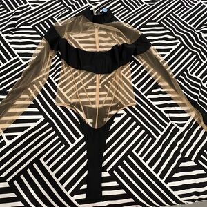 Mugler Black and Gold Sheer Bodysuit NEVER WORN